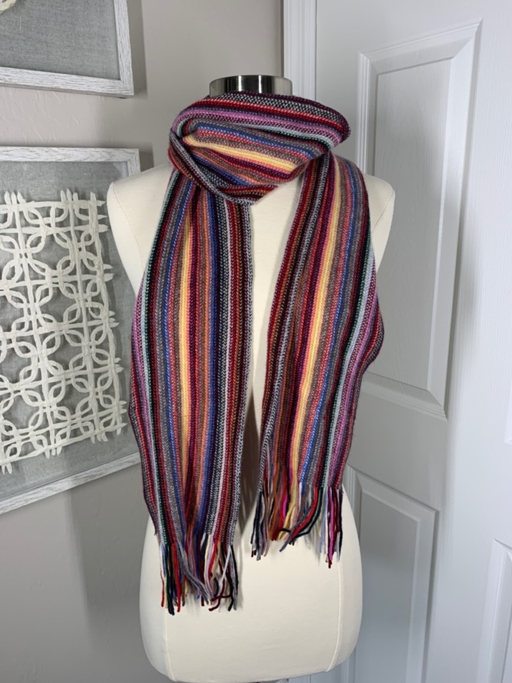 The scarf company made in Scotland 100% cashmere rainbow striped scarf - Picture 4 of 5
